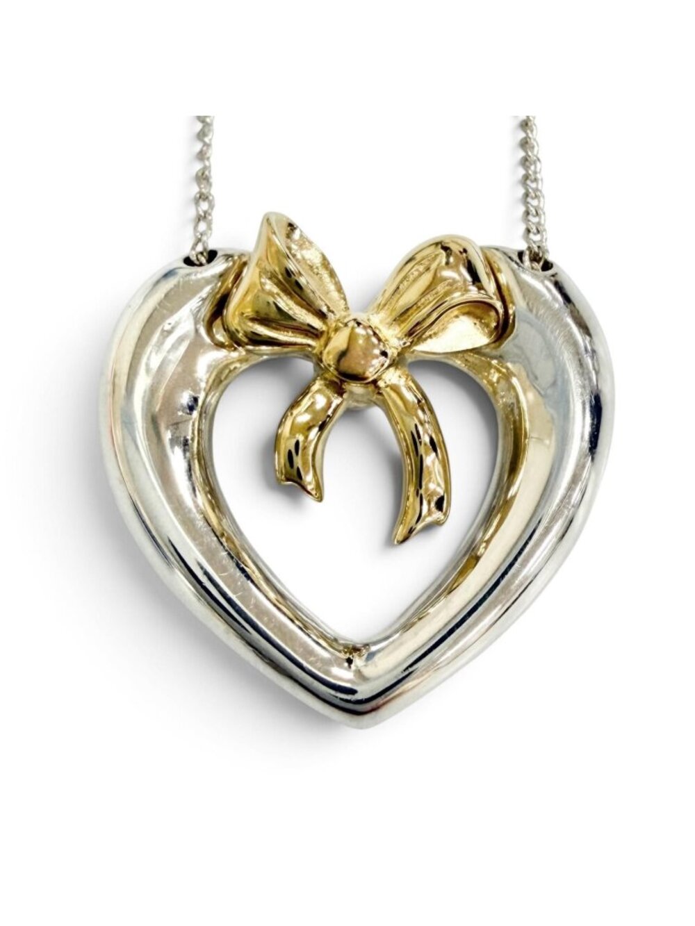 Tiffany & Co Heart Ribbon Combination Necklace Silver Gold